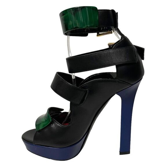 NWOB ALEXANDER MCQUEEN French Gloss Leather Marbled Plexi Platform Buckle Heels - Picture 6 of 15